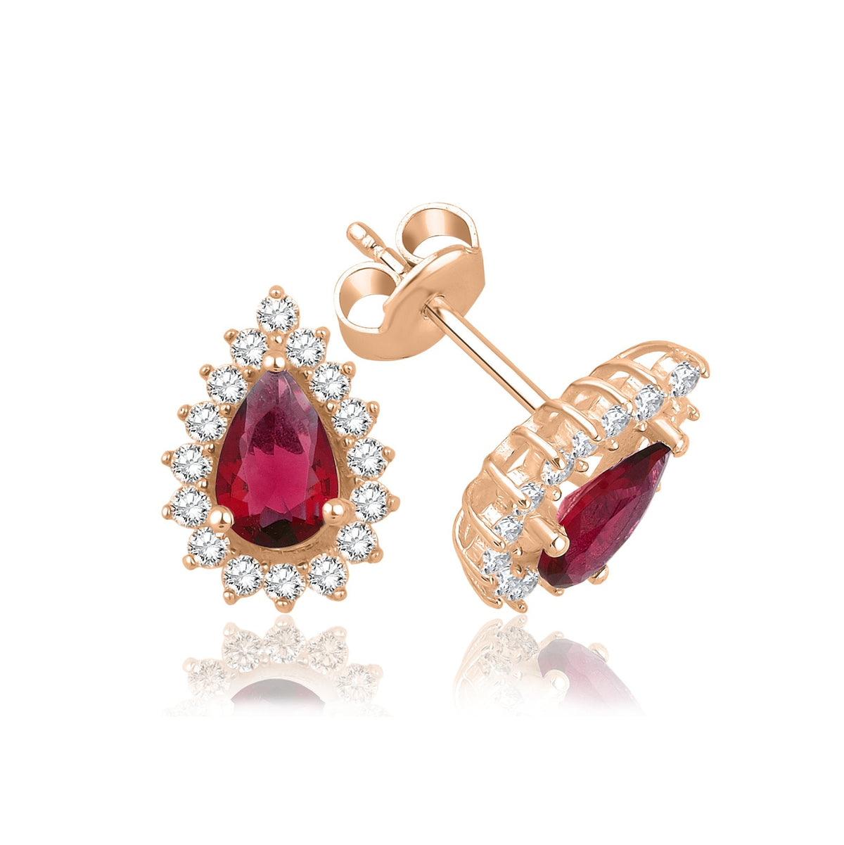 1.62 Carat Pear Ruby Diamond Earrings · Rose Gold