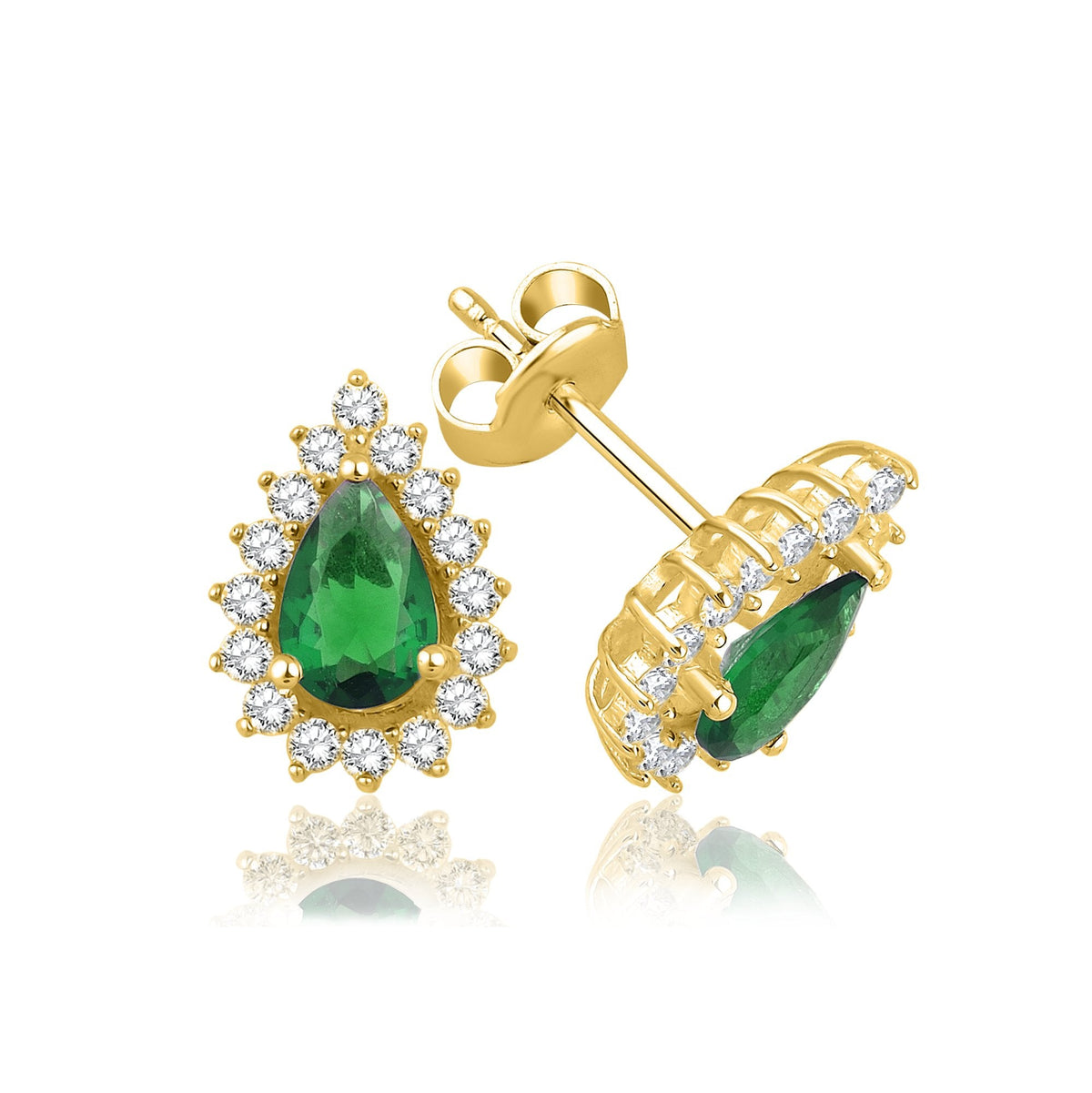 1.62 Carat Pear Emerald Diamond Earrings · Yellow Gold