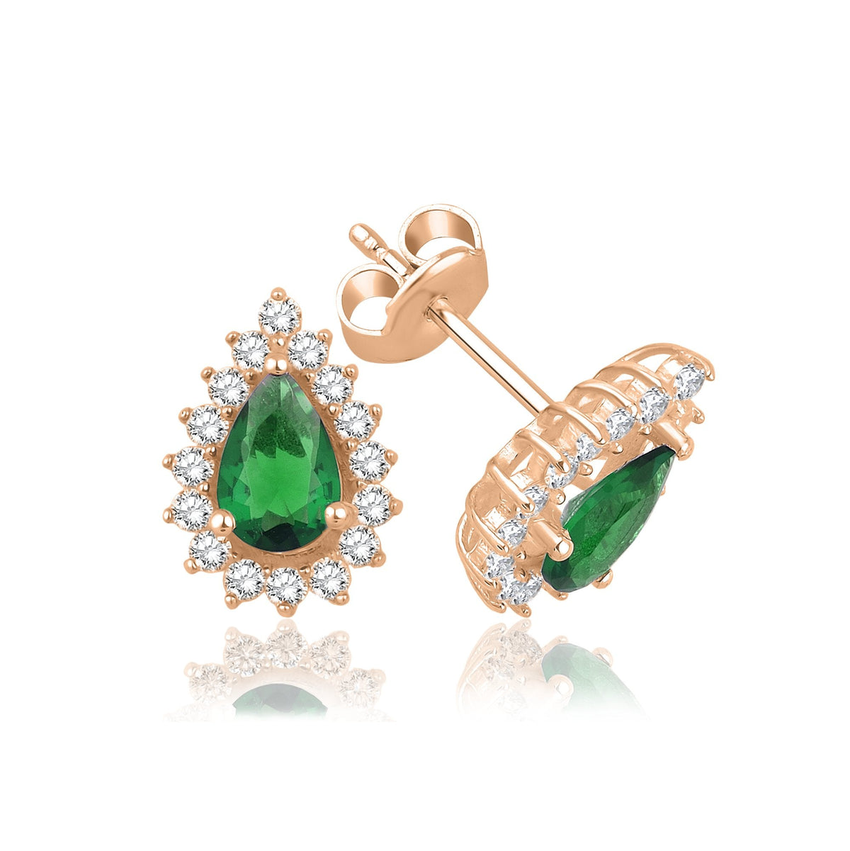 1.62 Carat Pear Emerald Diamond Earrings · Rose Gold