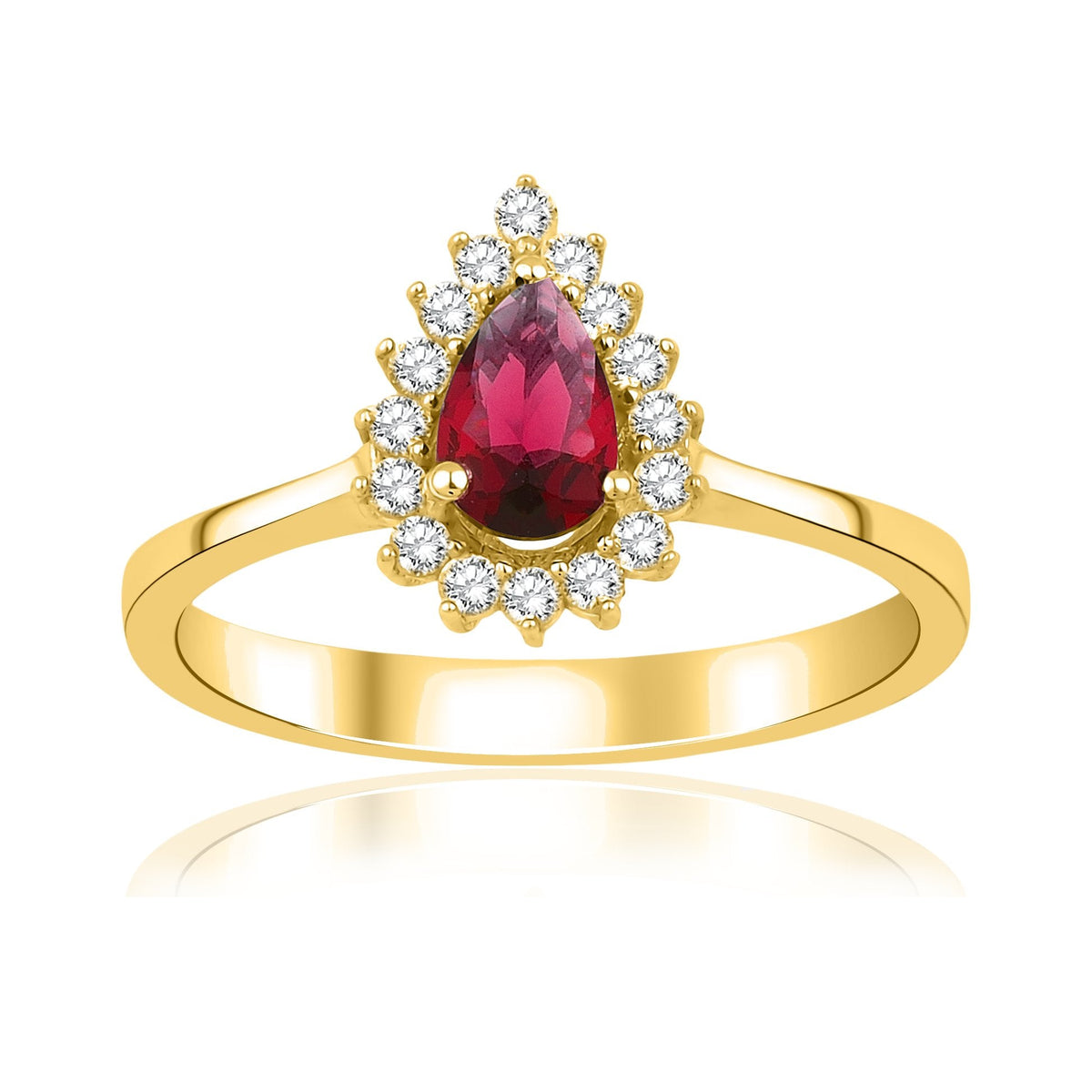 0.81 Carat Pear Ruby Diamond Ring · Yellow Gold