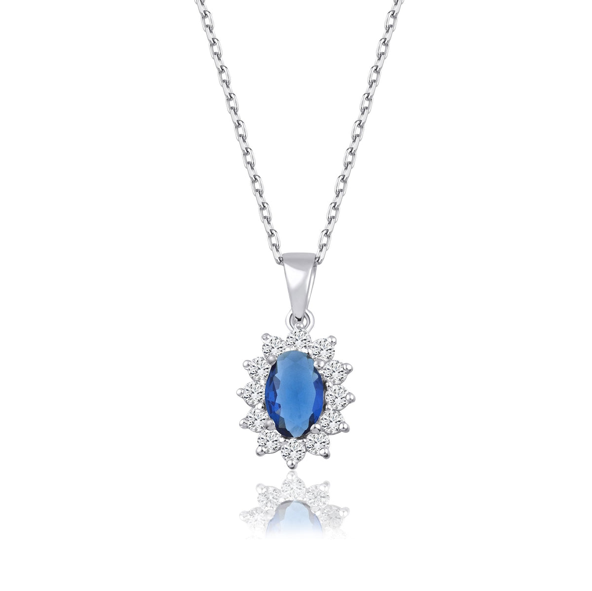 1.04 Carat Oval Sapphire Diamond Necklace · White Gold