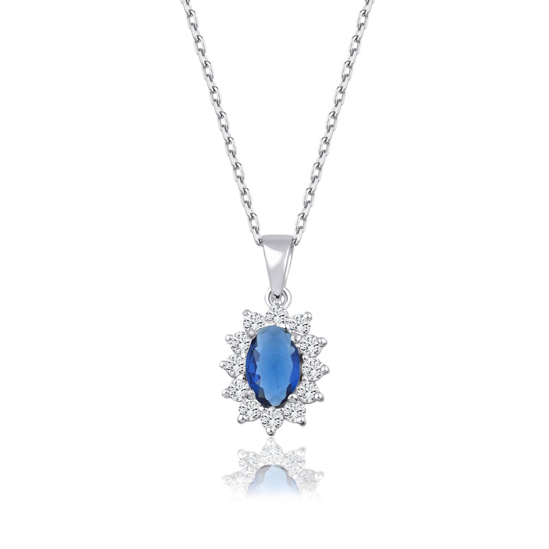1.04 Carat Oval Sapphire Diamond Necklace · White Gold
