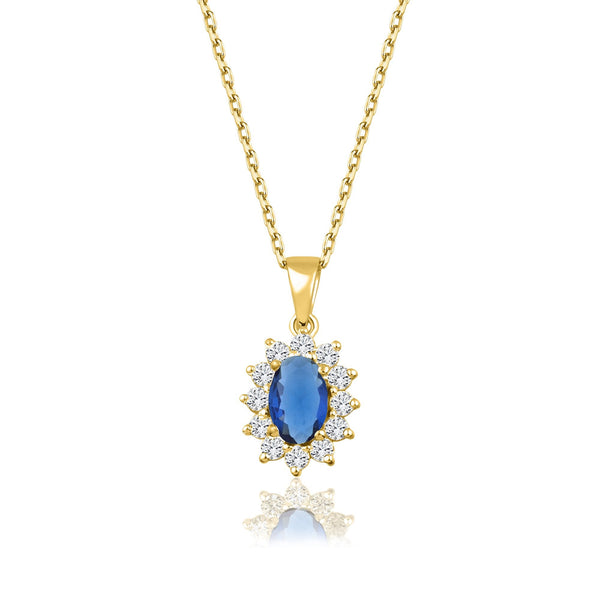 1.04 Carat Oval Sapphire Diamond Necklace · Yellow Gold