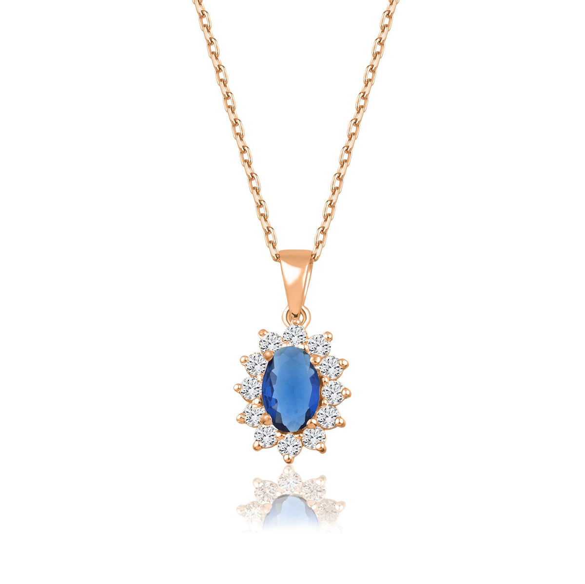 1.04 Carat Oval Sapphire Diamond Necklace · Rose Gold