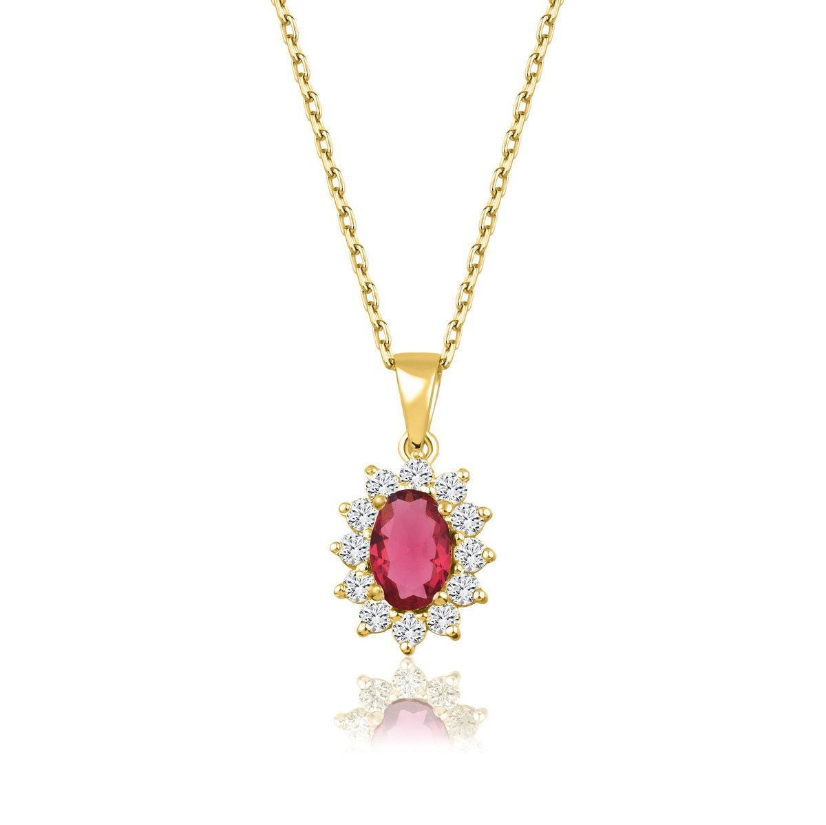 1.04 Carat Oval Ruby Diamond Necklace · Yellow Gold
