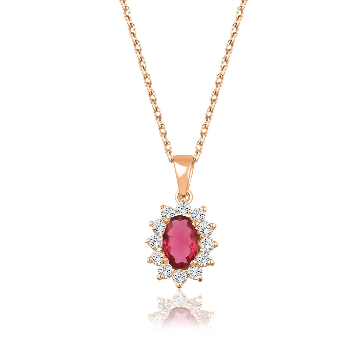 1.04 Carat Oval Ruby Diamond Necklace · Rose Gold