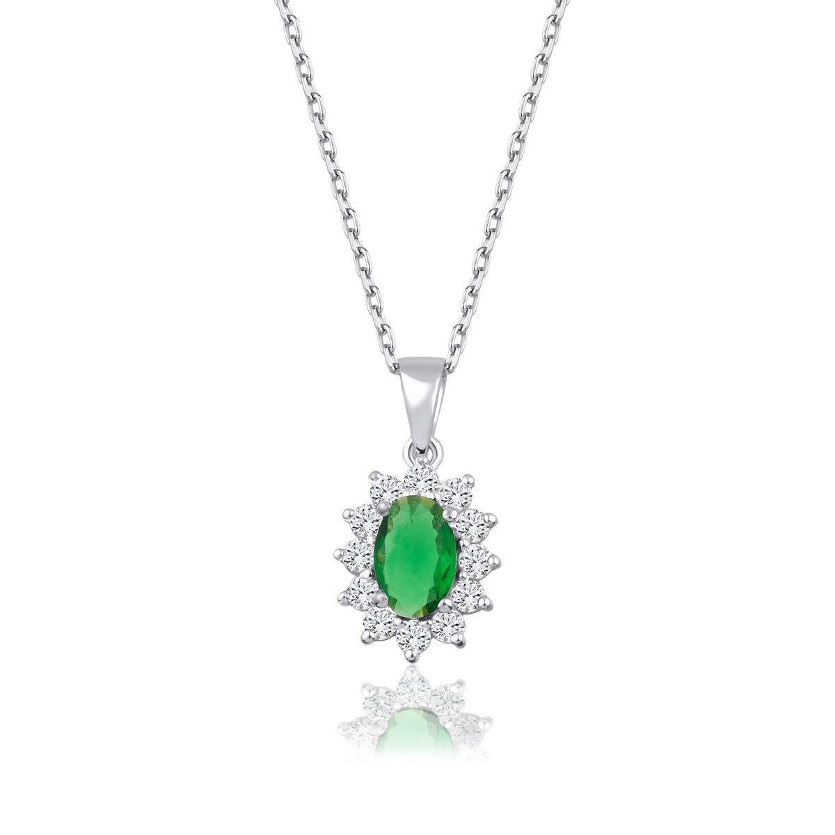 1.04 Carat Oval Emerald Diamond Necklace · White Gold