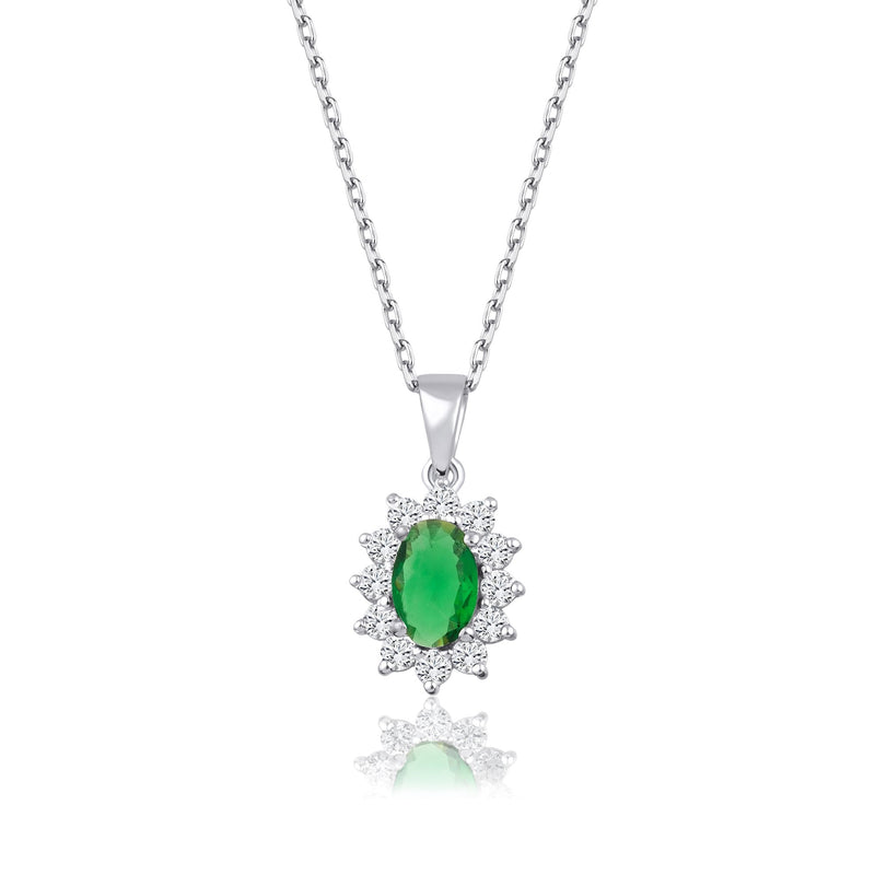 1.04 Carat Oval Emerald Diamond Necklace · White Gold