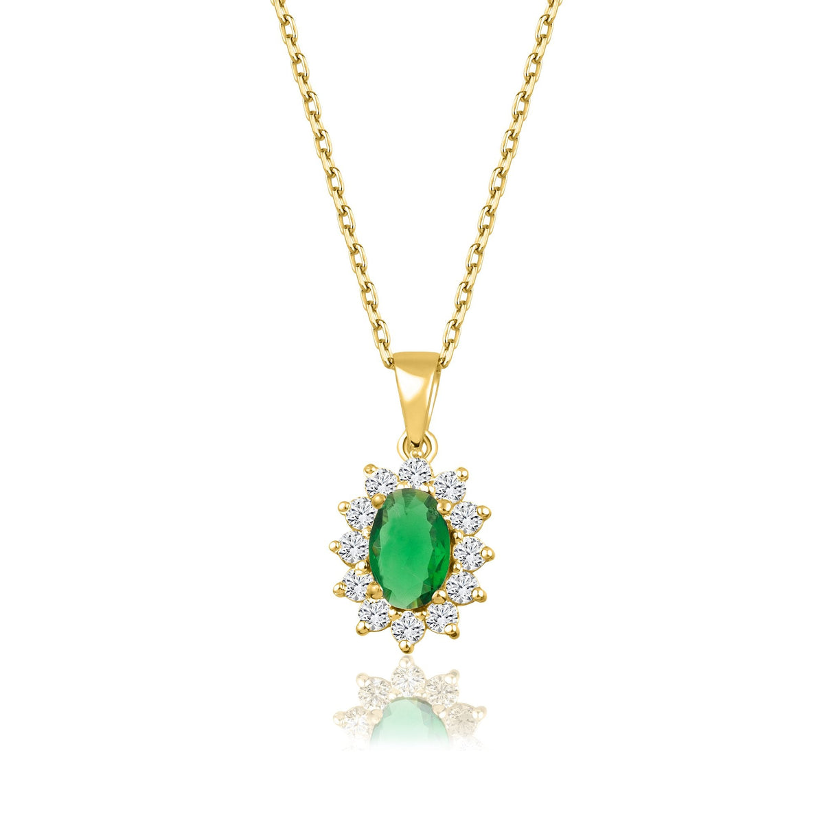 1.04 Carat Oval Emerald Diamond Necklace · Yellow Gold