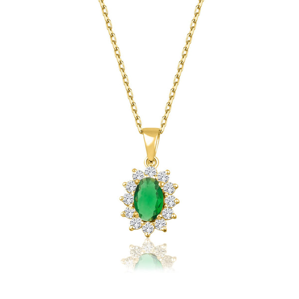 1.04 Carat Oval Emerald Diamond Necklace · Yellow Gold