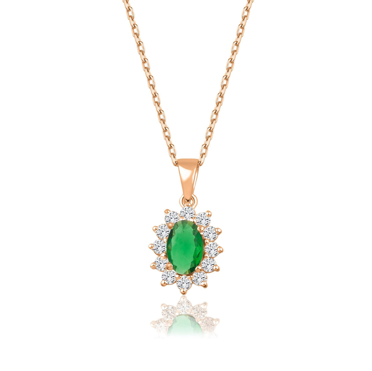 1.04 Carat Oval Emerald Diamond Necklace · Rose Gold