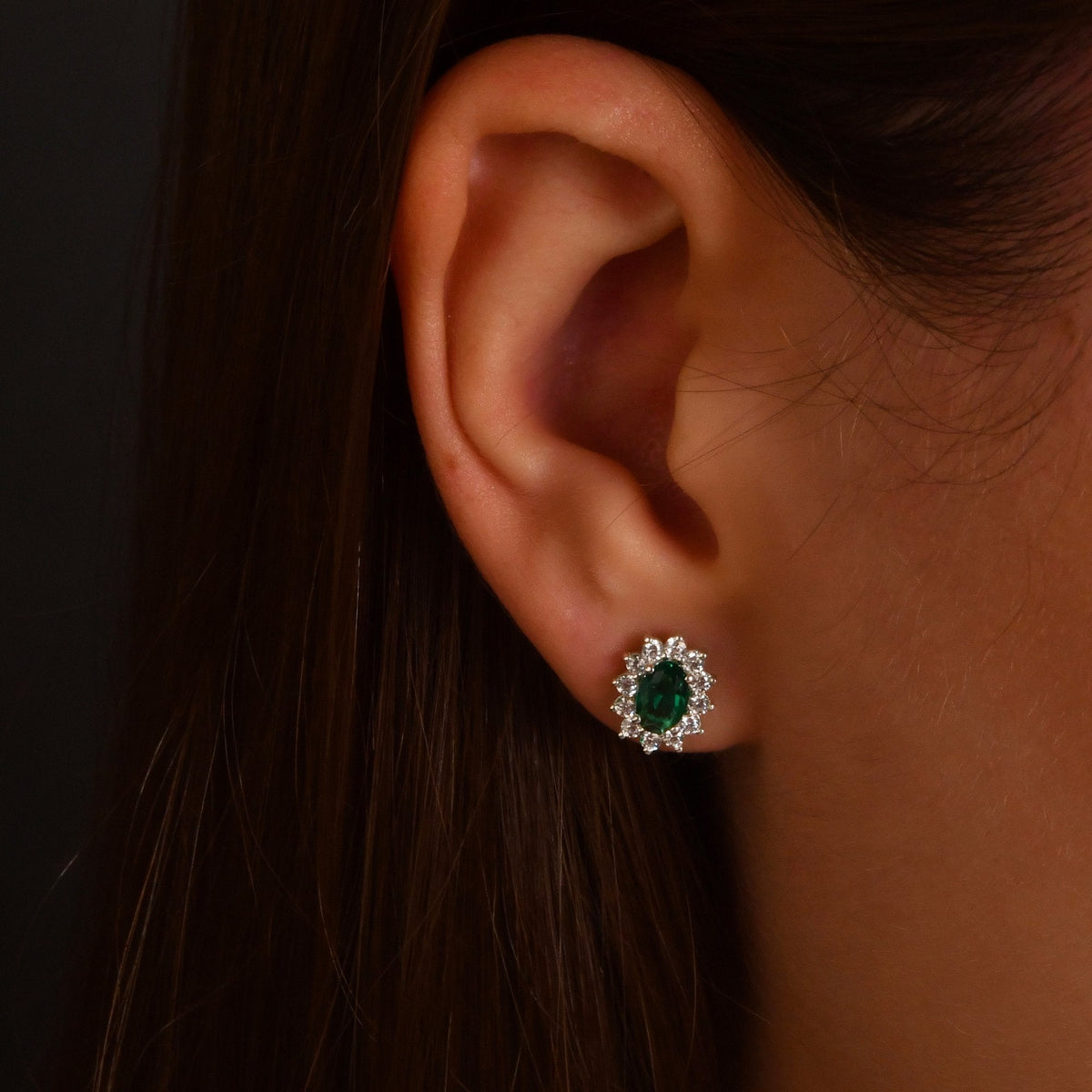 2.08 Carat Oval Emerald Diamond Earrings
