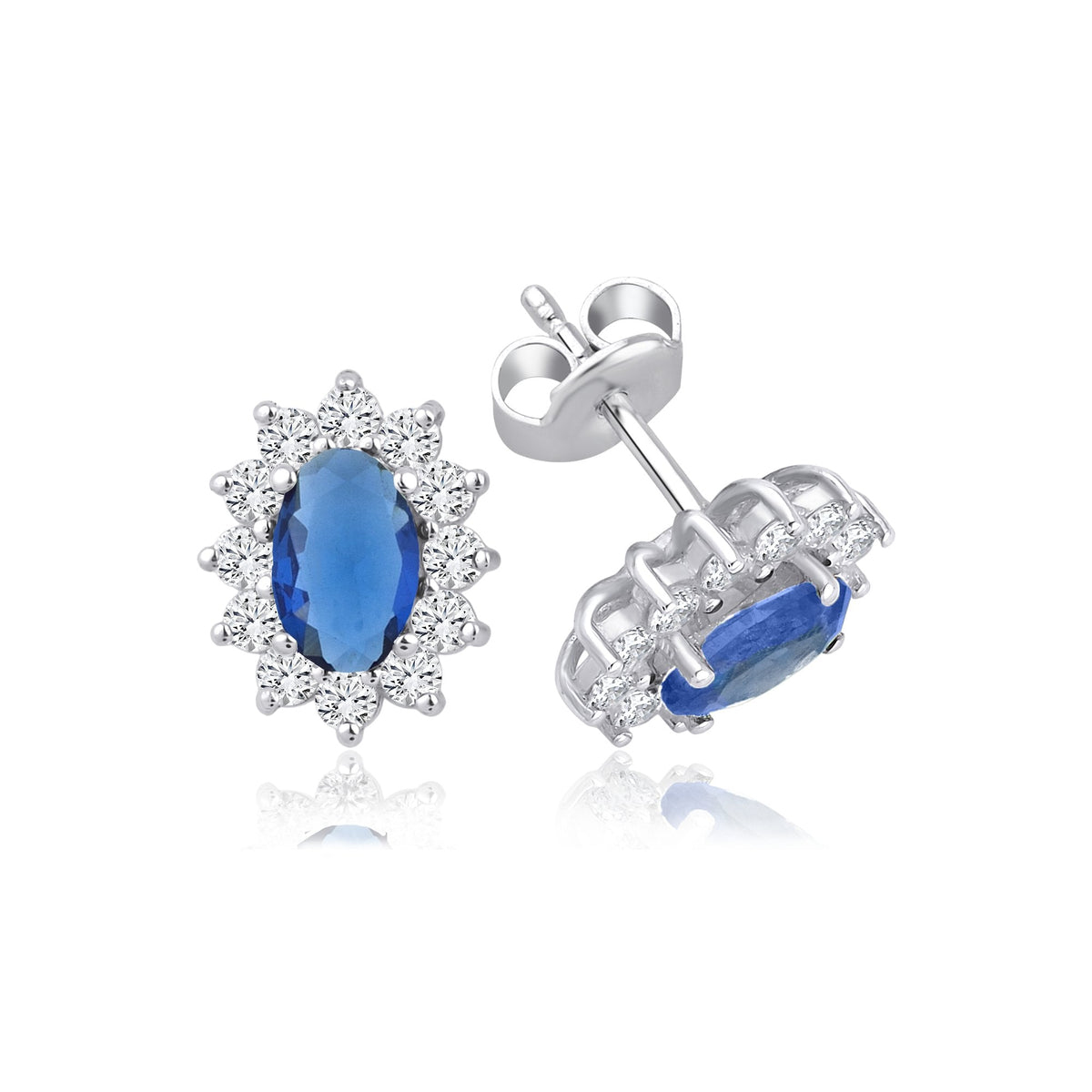 2.08 Carat Oval Sapphire Diamond Earrings · White Gold