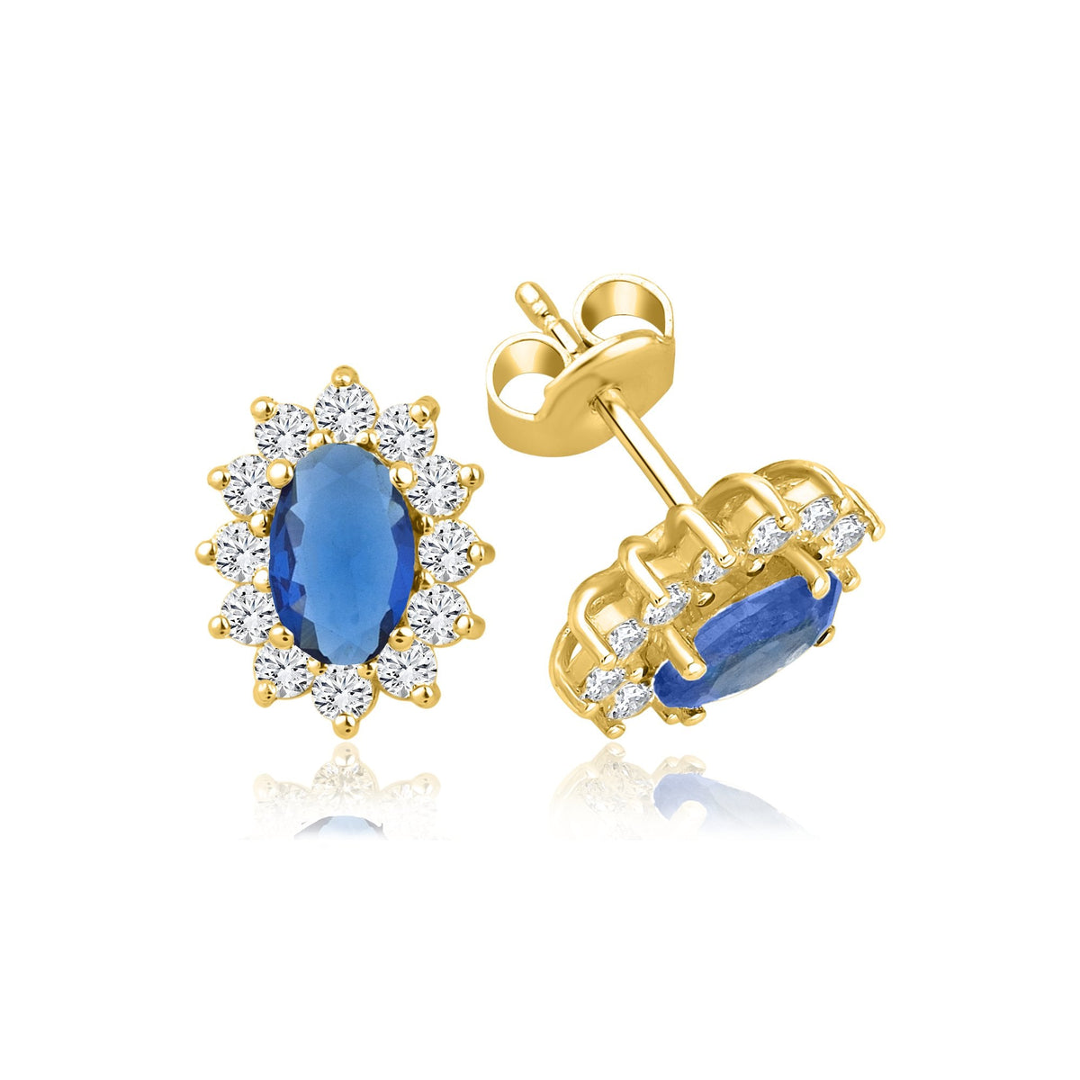 2.08 Carat Oval Sapphire Diamond Earrings · Yellow Gold