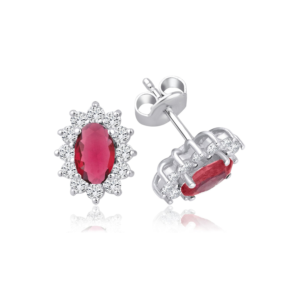 2.08 Carat Oval Ruby Diamond Earrings · White Gold