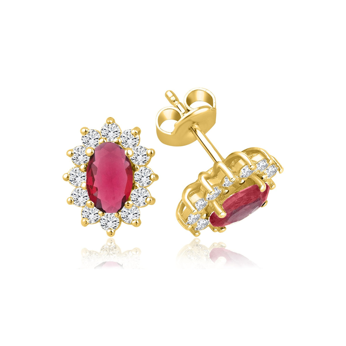 2.08 Carat Oval Ruby Diamond Earrings · Yellow Gold