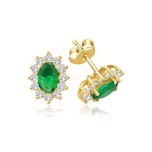 2.08 Carat Oval Emerald Diamond Earrings · Yellow Gold