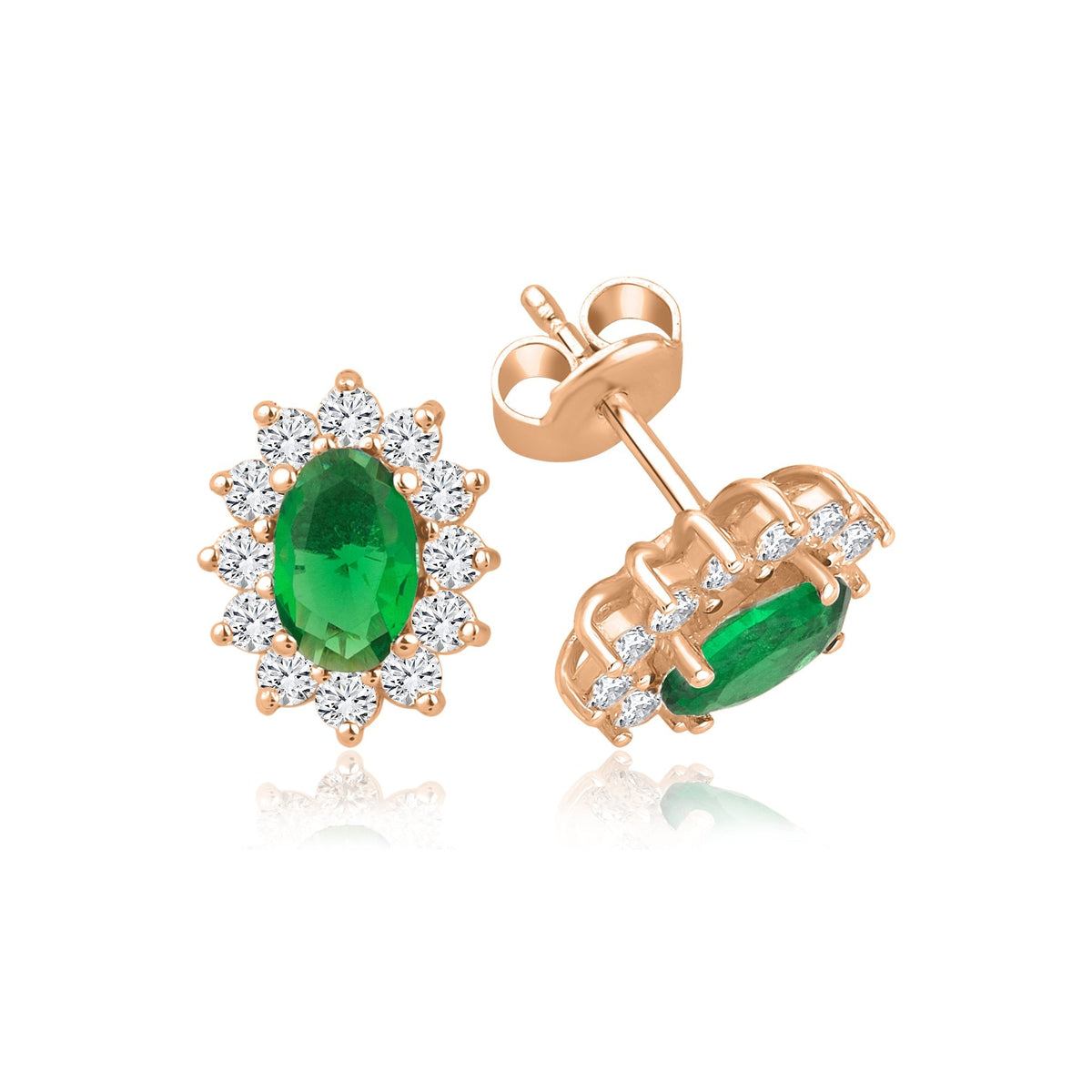 2.08 Carat Oval Emerald Diamond Earrings · Rose Gold