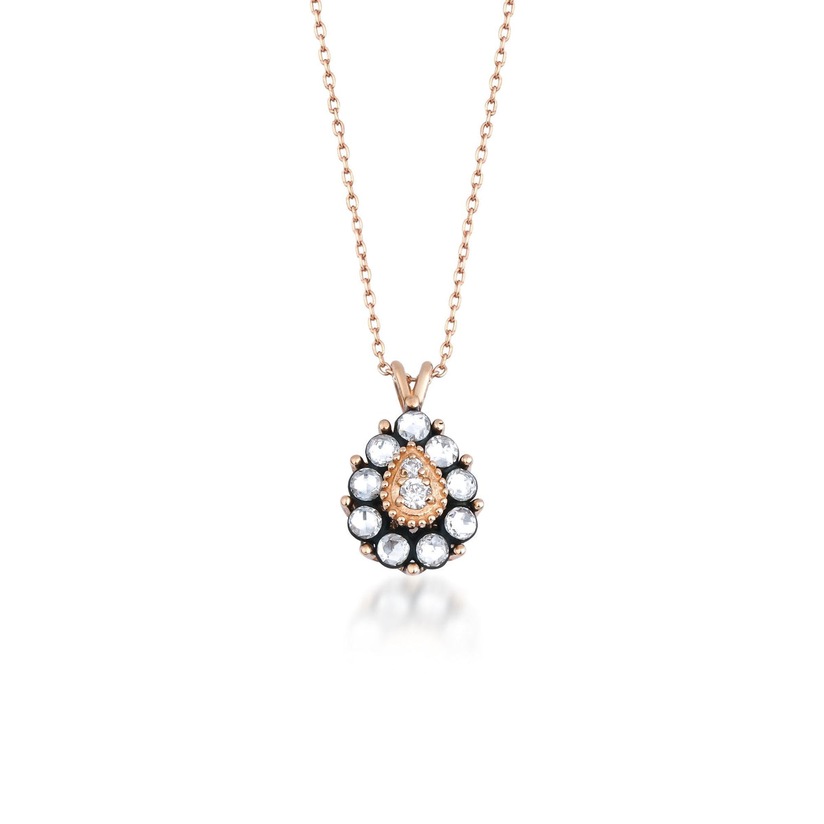 Rose-Cut Diamond Pear Cluster Necklace with Diamond Center · Rose Gold