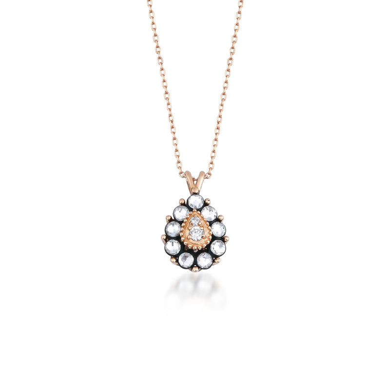 Rose-Cut Diamond Pear Cluster Necklace with Diamond Center