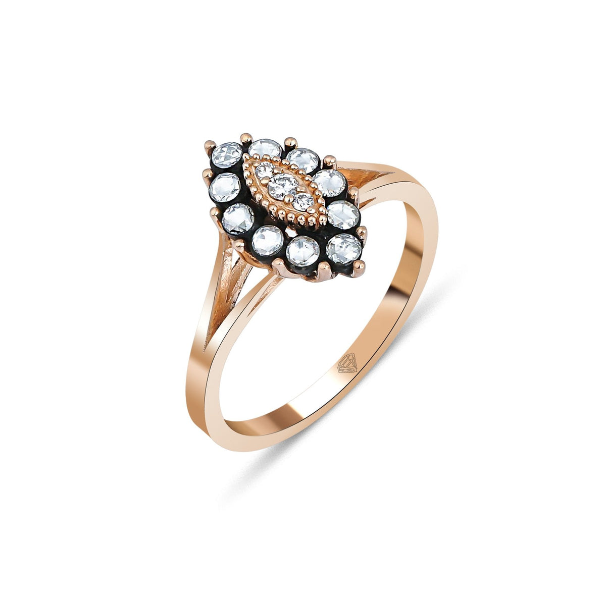 Rose-Cut Diamond Marquise Cluster Ring with Diamond Center · Rose Gold