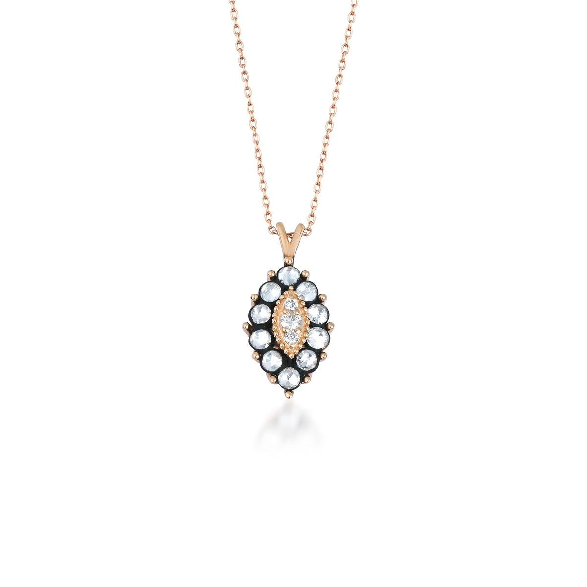 Rose-Cut Diamond Marquise Cluster Necklace with Diamond Center · Rose Gold