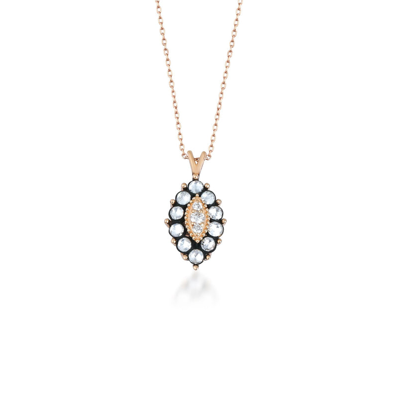 Rose-Cut Diamond Marquise Cluster Necklace with Diamond Center · Rose Gold