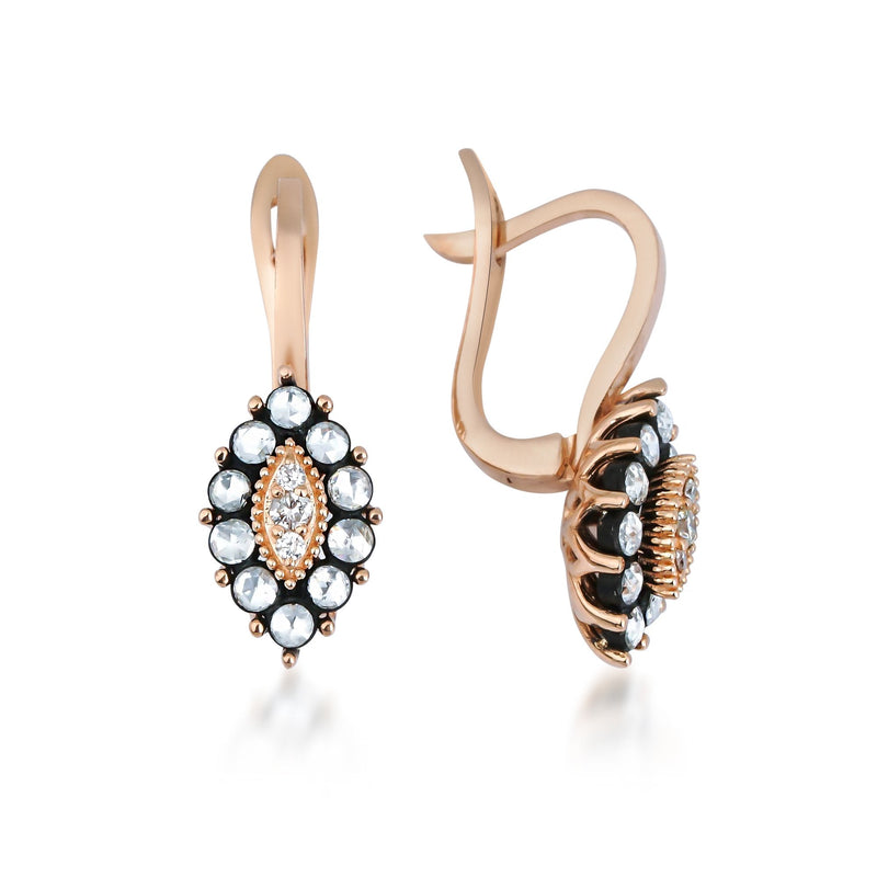 Rose-Cut Diamond Marquise Cluster Earrings with Diamond Center · Rose Gold