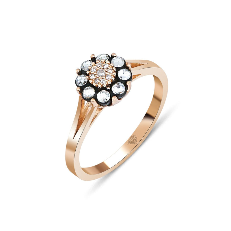 Rose-Cut Diamond Rosette Ring with Pavé Center · Rose Gold