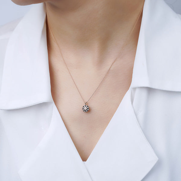 Rose-Cut Diamond Rosette Necklace with Pavé Center
