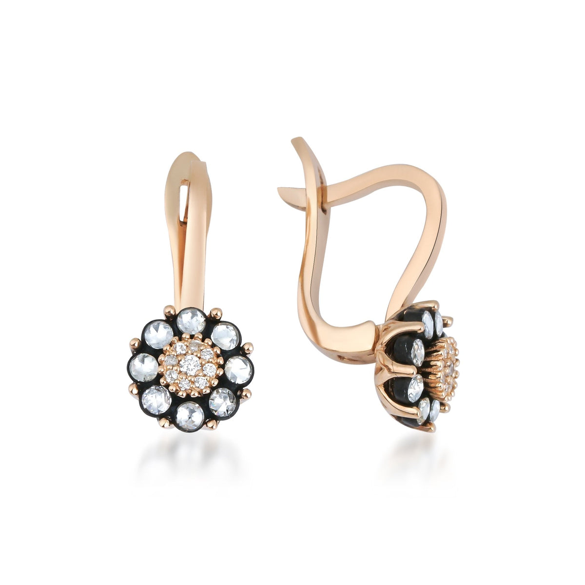 Rose-Cut Diamond Rosette Earrings with Pavé Center · Rose Gold