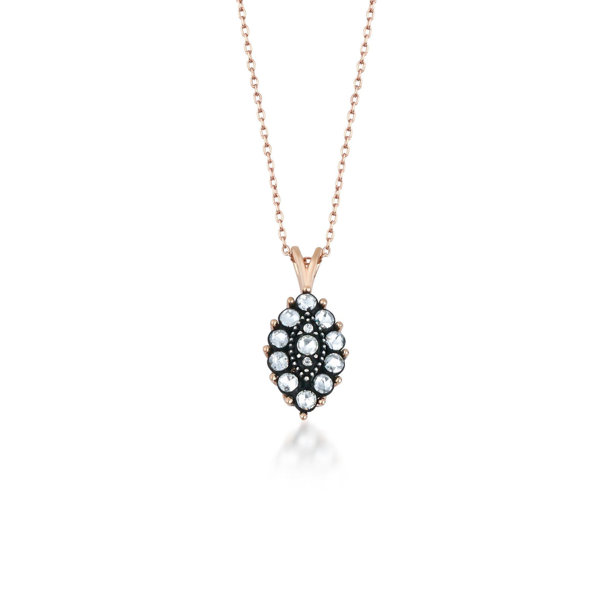 Rose-Cut Diamond Marquise Cluster Necklace · Rose Gold