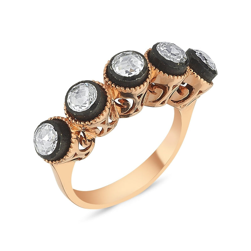 Filigree Five-Stone Rose-Cut Diamond Ring