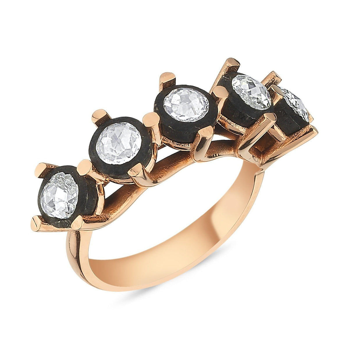 Prong-Set Five-Stone Rose-Cut Diamond Ring