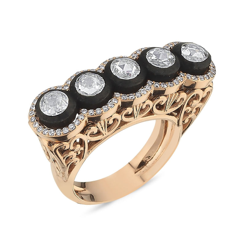 0.85 Carat Five-Stone Rose-Cut Diamond Ring