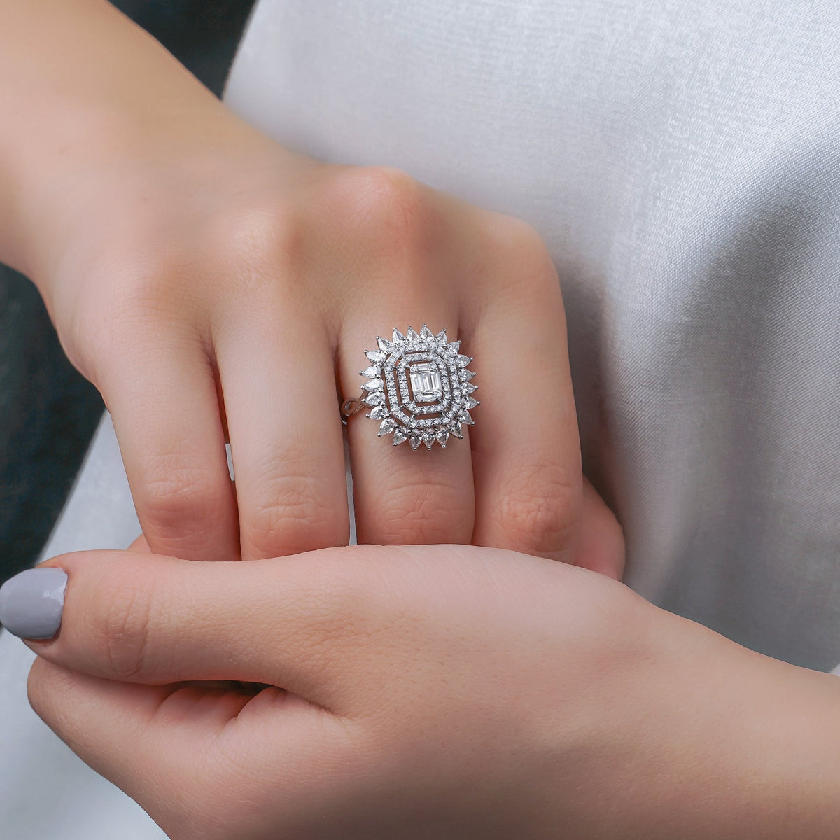 1.50 Carat Pear and Baguette Diamond Ring