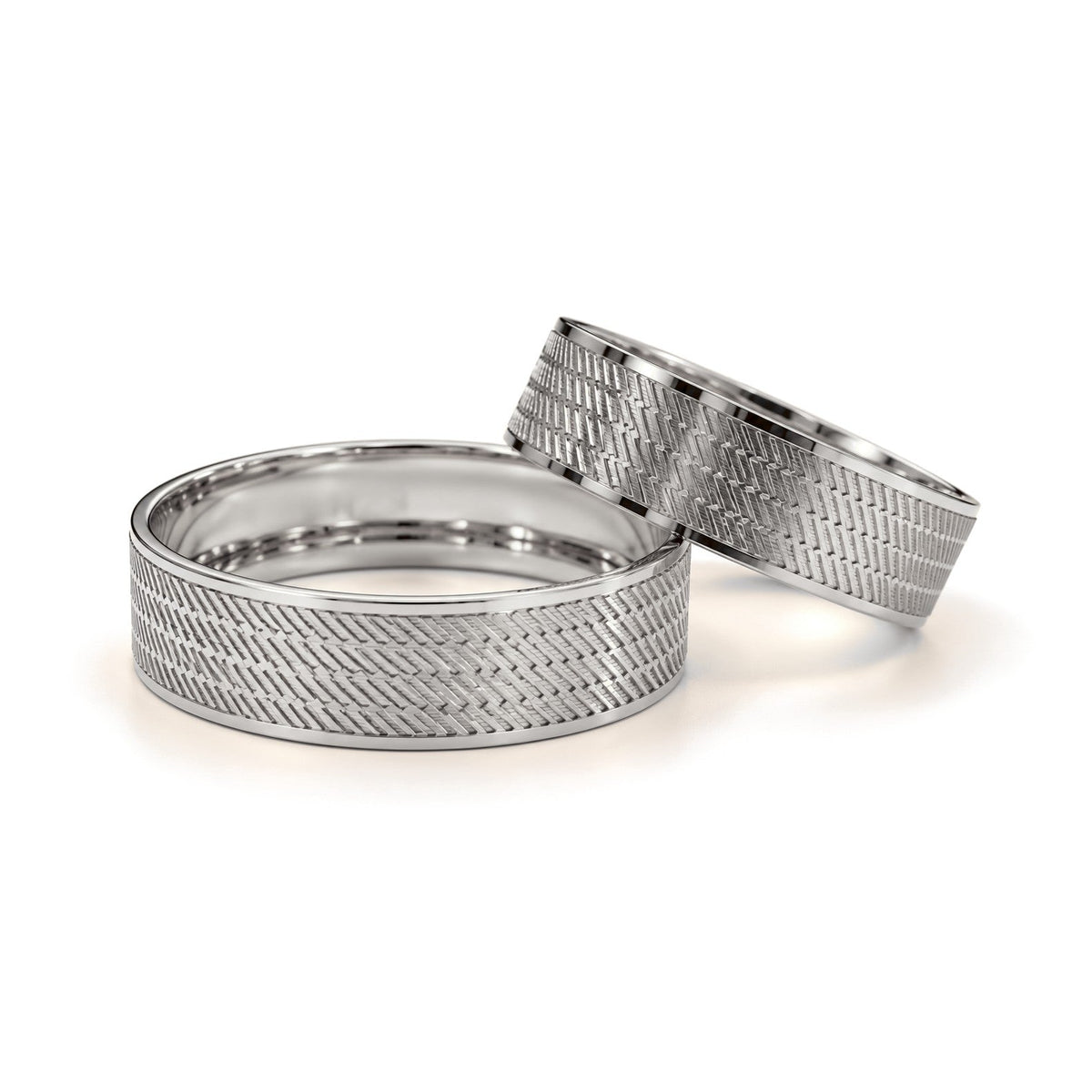 Herringbone Gold Wedding Band Set · White Gold · Set