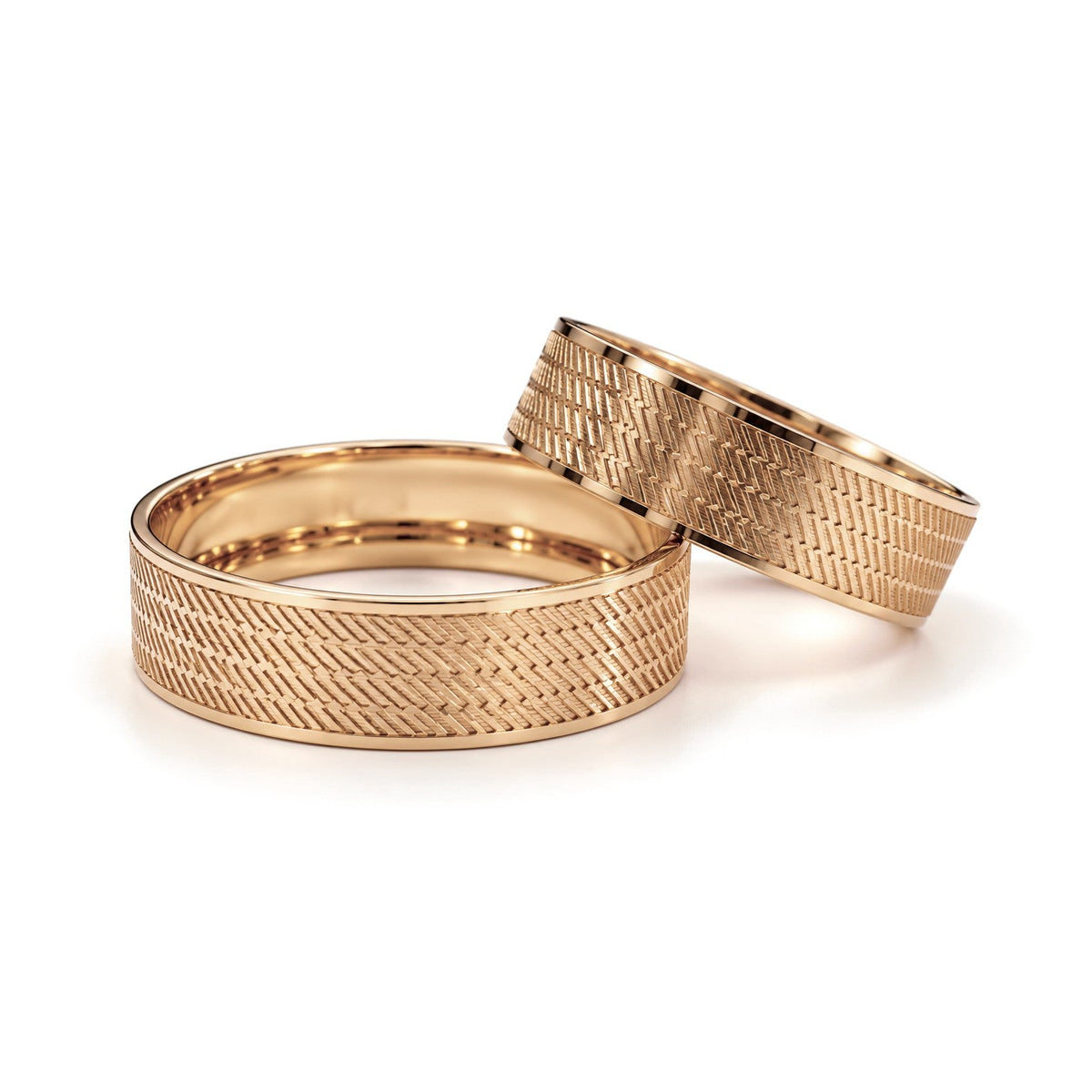 Herringbone Gold Wedding Band Set · Rose Gold · Set
