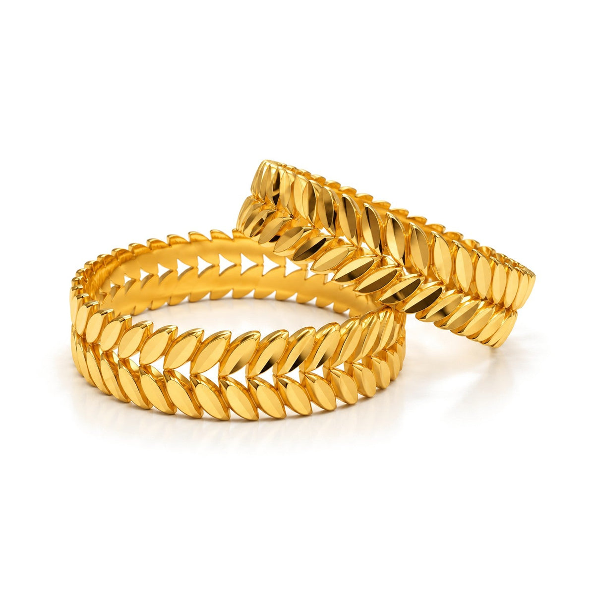 Wheat Leaf Gold Wedding Band Set · Yellow Gold · Set
