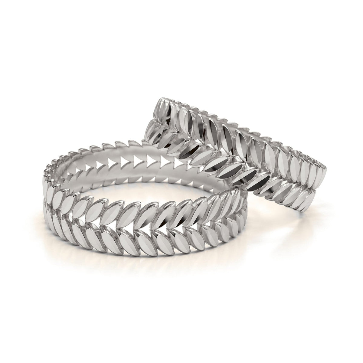 Wheat Leaf Gold Wedding Band Set · White Gold · Set