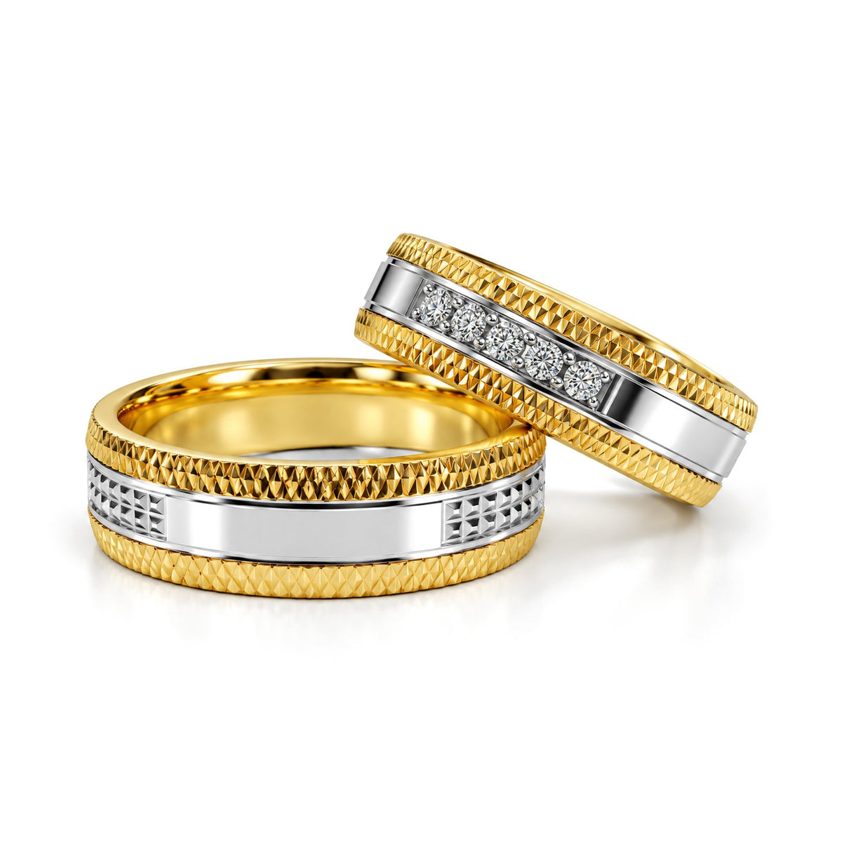 Five-Stone Diamond-Cut Wedding Band Set · Set