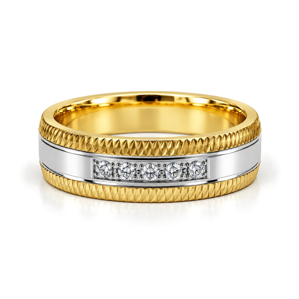 Five-Stone Diamond-Cut Wedding Band Set · Her Band
