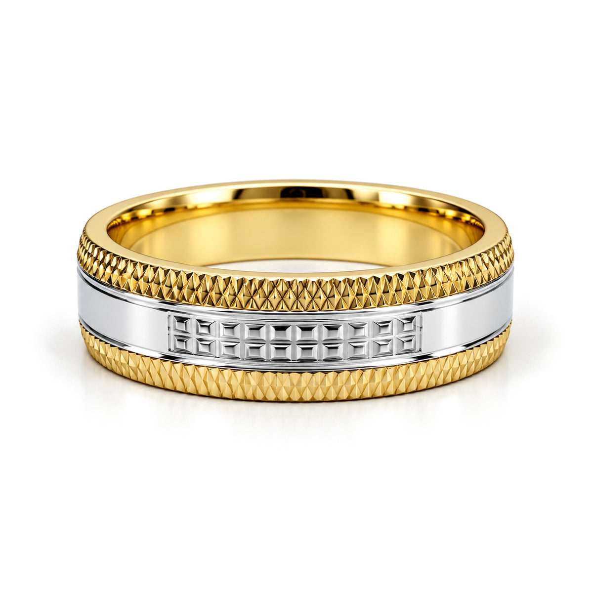Five-Stone Diamond-Cut Wedding Band Set · His Band