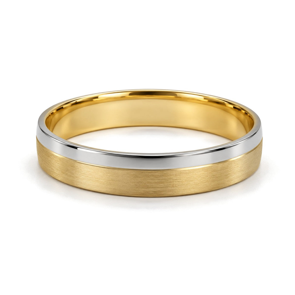 White Edge Brushed Yellow Lab-Grown Diamond Wedding Band Set · His Band
