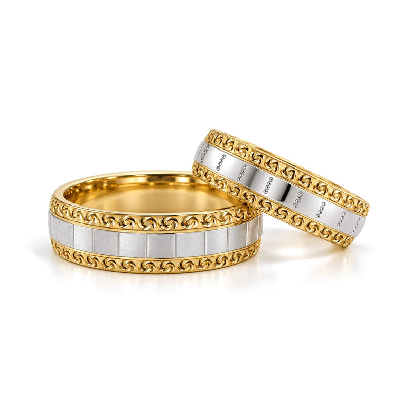 Scroll Edge Two-Tone Gold Wedding Band Set · Set