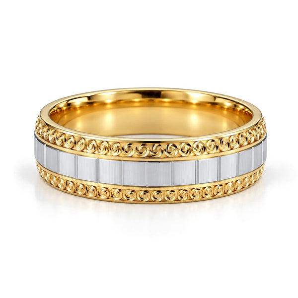 Scroll Edge Two-Tone Gold Wedding Band Set · Band