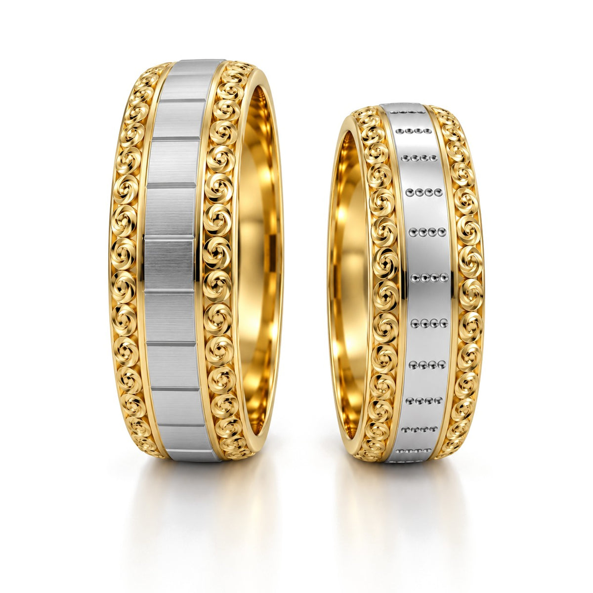 Scroll Edge Two-Tone Gold Wedding Band Set · Set · Side View