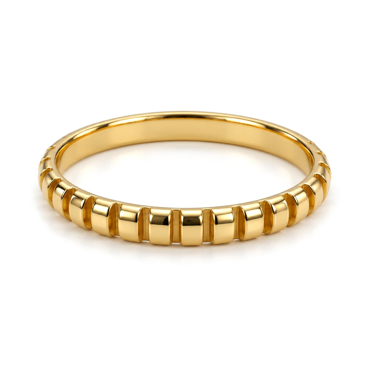 Ribbed Lab-Grown Diamond Wedding Band Set · Yellow Gold · His Band