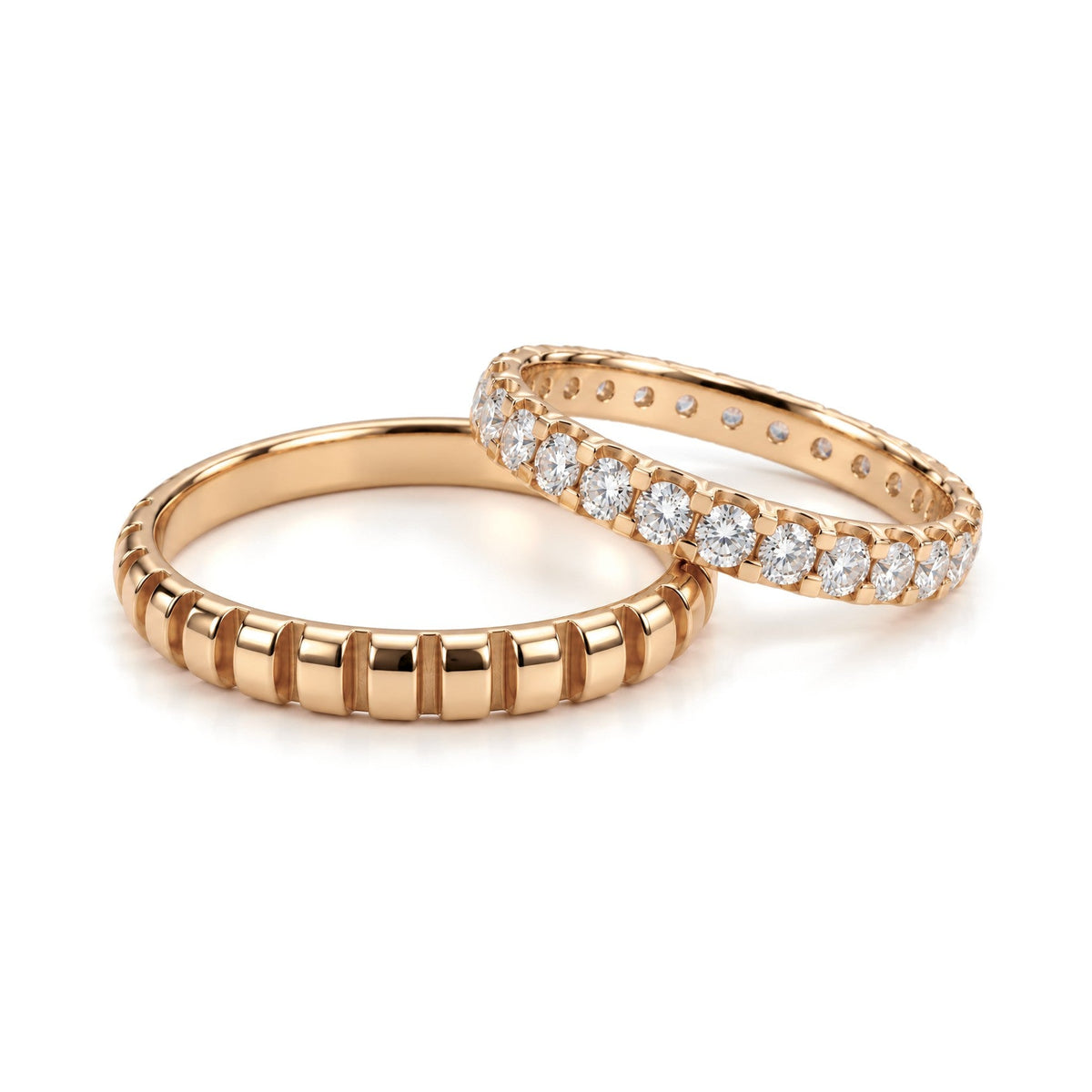 Ribbed Lab-Grown Diamond Wedding Band Set · Rose Gold · Set