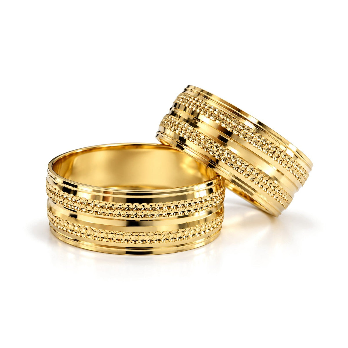 Beaded Wide Gold Wedding Band Set · Yellow Gold · Set
